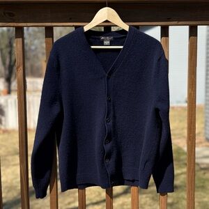 100% Wool Eddie Bauer Navy V-Neck Button-Front Cardigan